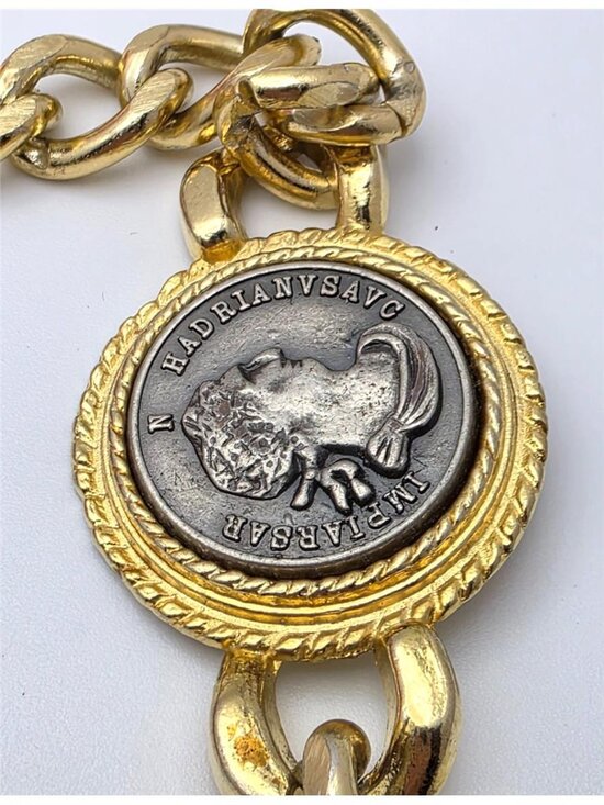 Vintage Omega Gold Tone Roman Coin Chain Belt Necklace Hadrian Medallion 37in main image 7